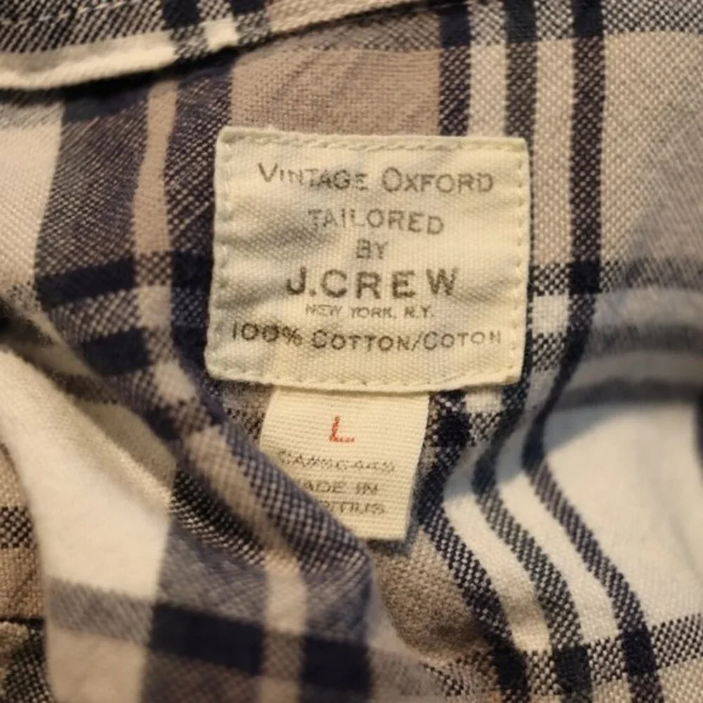 Jcrew Vintage Oxford Plaid Button Down Shirt LG Gray Black White